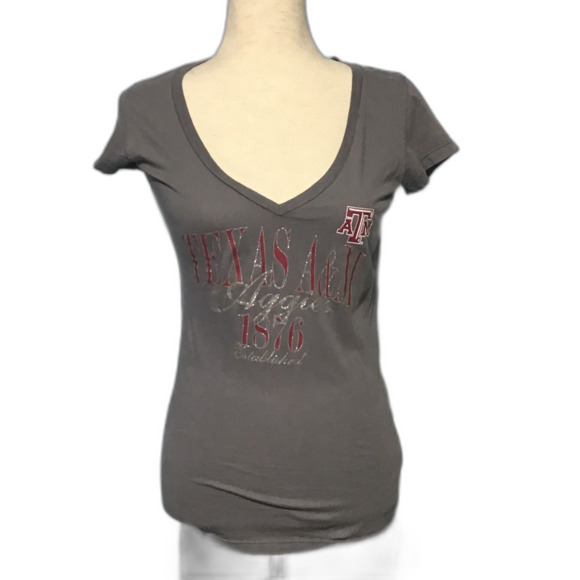 Texas A&M Aggies V-Neck Tee Gray Pink Women's Medium - Picture 1 of 7